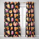 Cute Kawaii Fast Food Pizza Chicken Soda Black Background Seamless Pattern  Readymade Eyelet Ring Top Thermal 100% Blackout Curtains