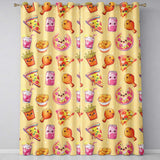 Cute Kawaii Fast Food Pizza Chicken Soda Yellow Background Seamless Pattern  Readymade Eyelet Ring Top Thermal 100% Blackout Curtains