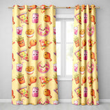 Cute Kawaii Fast Food Pizza Chicken Soda Yellow Background Seamless Pattern  Readymade Eyelet Ring Top Thermal 100% Blackout Curtains