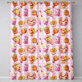 Cute Kawaii Fast Food Pizza Chicken Soda Pink Gingham Background Seamless Pattern Readymade Eyelet Ring Top Thermal 100% Blackout Curtains