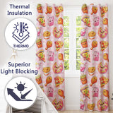 Cute Kawaii Fast Food Pizza Chicken Soda Pink Gingham Background Seamless Pattern Readymade Eyelet Ring Top Thermal 100% Blackout Curtains