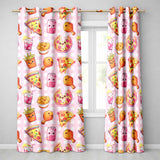 Cute Kawaii Fast Food Pizza Chicken Soda Pink Gingham Background Seamless Pattern Readymade Eyelet Ring Top Thermal 100% Blackout Curtains