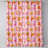 Cute Kawaii Fast Food Pizza Chicken Soda Red Gingham Background Seamless Pattern Readymade Eyelet Ring Top Thermal 100% Blackout Curtains