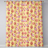 Cute Kawaii Donuts and Strawberry Milkshake Yellow Background Seamless Pattern  Readymade Eyelet Ring Top Thermal 100% Blackout Curtains