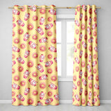 Cute Kawaii Donuts and Strawberry Milkshake Yellow Background Seamless Pattern  Readymade Eyelet Ring Top Thermal 100% Blackout Curtains