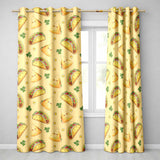 Cute Kawaii Tacos and Wraps Seamless Pattern Yellow Background  Readymade Eyelet Ring Top Thermal 100% Blackout Curtains