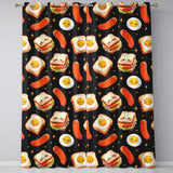 Kawaii Breakfast Eggs Sausage and Sandwich Black  Seamless Pattern  Readymade Eyelet Ring Top Thermal 100% Blackout Curtains