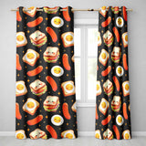 Kawaii Breakfast Eggs Sausage and Sandwich Black  Seamless Pattern  Readymade Eyelet Ring Top Thermal 100% Blackout Curtains