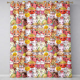 Cute Kawaii Food Collage Characters on Blue Background Seamless Pattern  Readymade Eyelet Ring Top Thermal 100% Blackout Curtains