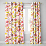 Cute Kawaii Breakfast Food Characters on Pink Check Background Seamless Pattern  Readymade Eyelet Ring Top Thermal 100% Blackout Curtains