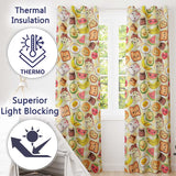 Kawaii Breakfast Food Characters on Yellow Check  Seamless Pattern  Readymade Eyelet Ring Top Thermal 100% Blackout Curtains