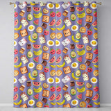 Cute Kawaii Breakfast Food Characters on Purple Background Seamless Pattern  Readymade Eyelet Ring Top Thermal 100% Blackout Curtains