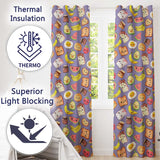 Cute Kawaii Breakfast Food Characters on Purple Background Seamless Pattern  Readymade Eyelet Ring Top Thermal 100% Blackout Curtains