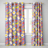 Cute Kawaii Breakfast Food Characters on Purple Background Seamless Pattern  Readymade Eyelet Ring Top Thermal 100% Blackout Curtains