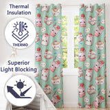 Cute Kawaii Strawberry Drinks and Cat Cups on Teal Background Seamless Pattern  Readymade Eyelet Ring Top Thermal 100% Blackout Curtains