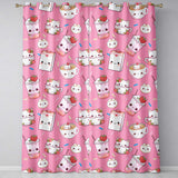 Cute Kawaii Strawberry Drinks and Cat Cups on Pink Background Seamless Pattern  Readymade Eyelet Ring Top Thermal 100% Blackout Curtains