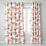 Cute Kawaii Sushi Rice Bowls and Noodles on White Background Seamless Pattern  Readymade Eyelet Ring Top Thermal 100% Blackout Curtains