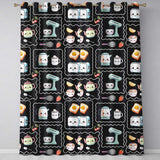 Cute Kawaii Kitchen Mixer Kettle Fruits Black Background Seamless Pattern  Readymade Eyelet Ring Top Thermal 100% Blackout Curtains