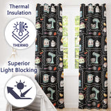 Cute Kawaii Kitchen Mixer Kettle Fruits Black Background Seamless Pattern  Readymade Eyelet Ring Top Thermal 100% Blackout Curtains