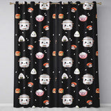 Cute Kawaii Sushi Rice Cooker Bowl Black Background Seamless Pattern  Readymade Eyelet Ring Top Thermal 100% Blackout Curtains