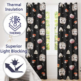 Cute Kawaii Sushi Rice Cooker Bowl Black Background Seamless Pattern  Readymade Eyelet Ring Top Thermal 100% Blackout Curtains