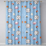 Cute Kawaii Sushi Rice Cooker Bowl Blue Background Seamless Pattern  Readymade Eyelet Ring Top Thermal 100% Blackout Curtains