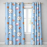 Cute Kawaii Sushi Rice Cooker Bowl Blue Background Seamless Pattern  Readymade Eyelet Ring Top Thermal 100% Blackout Curtains