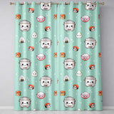 Cute Kawaii Sushi Rice Cooker Bowl Mint Green Background Seamless Pattern  Readymade Eyelet Ring Top Thermal 100% Blackout Curtains
