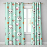 Cute Kawaii Sushi Rice Cooker Bowl Mint Green Background Seamless Pattern  Readymade Eyelet Ring Top Thermal 100% Blackout Curtains