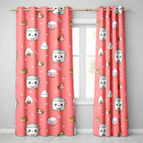 Cute Kawaii Sushi Rice Cooker Bowl Coral Red Background Seamless Pattern  Readymade Eyelet Ring Top Thermal 100% Blackout Curtains