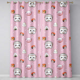 Cute Kawaii Sushi Rice Cooker Bowl Blush Pink Background Seamless Pattern  Readymade Eyelet Ring Top Thermal 100% Blackout Curtains