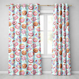 Kawaii Donut Cake Cupcake Sweet Treat Seamless Pattern Blue Gingham  Readymade Eyelet Ring Top Thermal 100% Blackout Curtains