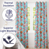 Cute Kawaii Donut Cake Cupcake Sweet Dessert Seamless Pattern Blue Background  Readymade Eyelet Ring Top Thermal 100% Blackout Curtains
