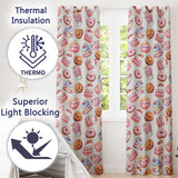 Cute Kawaii Donut Cake Cupcake Sweet Dessert Seamless Pattern Beige Background  Readymade Eyelet Ring Top Thermal 100% Blackout Curtains