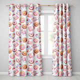 Cute Kawaii Donut Cake Cupcake Sweet Dessert Seamless Pattern Beige Background  Readymade Eyelet Ring Top Thermal 100% Blackout Curtains