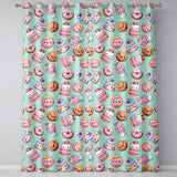 Cute Kawaii Donut Cake Cupcake Sweet Dessert Seamless Pattern Teal Background  Readymade Eyelet Ring Top Thermal 100% Blackout Curtains