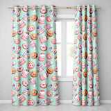 Cute Kawaii Donut Cake Cupcake Sweet Dessert Seamless Pattern Teal Background  Readymade Eyelet Ring Top Thermal 100% Blackout Curtains