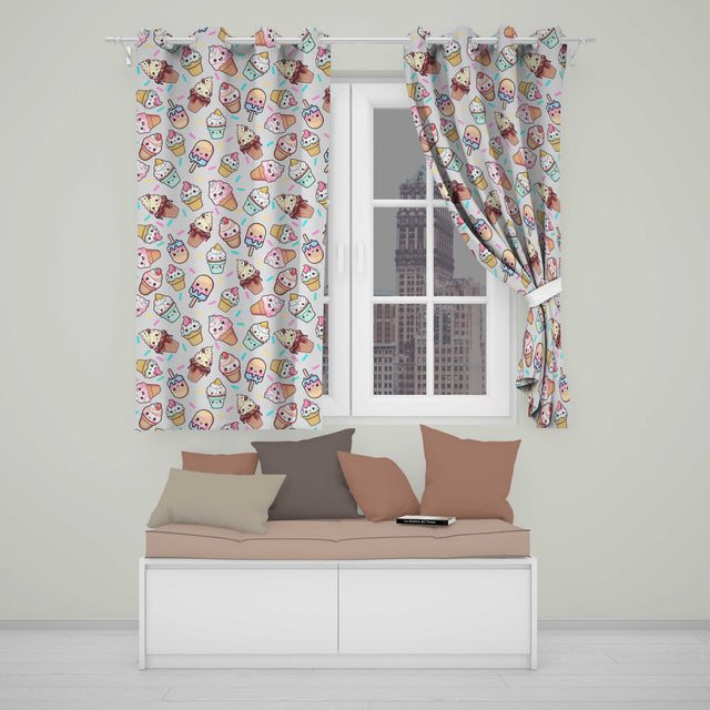 Kawaii Ice Cream Cone Popsicle Sweet Dessert Seamless Pattern Cream  Readymade Eyelet Ring Top Thermal 100% Blackout Curtains