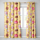 Dessert Cake Cupcake Donut Candy Sweet Treat Seamless Pattern Yellow Background Readymade Eyelet Ring Top Thermal 100% Blackout Curtains
