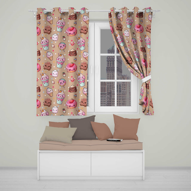 Dessert Cake Cupcake Donut Candy Sweet Treat Seamless Pattern Peach Background Readymade Eyelet Ring Top Thermal 100% Blackout Curtains
