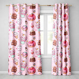 Dessert Cake Cupcake Donut Candy Sweet Treat Seamless Pattern Soft Pink Background Readymade Eyelet Ring Top Thermal 100% Blackout Curtains