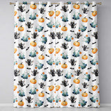 Cute Halloween Ghost Pumpkin Bat Cat Seamless Pattern Greish Background  Readymade Eyelet Ring Top Thermal 100% Blackout Curtains