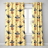 Cute Halloween Bat Pumpkin Star Night Seamless Pattern Pastel Yellow Background  Readymade Eyelet Ring Top Thermal 100% Blackout Curtains
