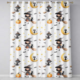 Halloween Witch Girl Cat Moon Stars Pumpkin Seamless Pattern White  Readymade Eyelet Ring Top Thermal 100% Blackout Curtains