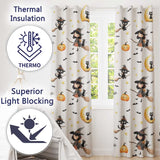 Halloween Witch Girl Cat Moon Stars Pumpkin Seamless Pattern White  Readymade Eyelet Ring Top Thermal 100% Blackout Curtains
