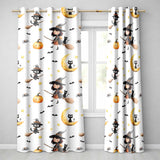 Halloween Witch Girl Cat Moon Stars Pumpkin Seamless Pattern White  Readymade Eyelet Ring Top Thermal 100% Blackout Curtains