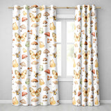 Vintage Butterflies Bees Mushrooms Nature Seamless Pattern Soft Beige  Readymade Eyelet Ring Top Thermal 100% Blackout Curtains
