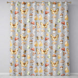 Vintage Butterflies Bees Mushrooms Nature Seamless Pattern Blue Grey Background  Readymade Eyelet Ring Top Thermal 100% Blackout Curtains