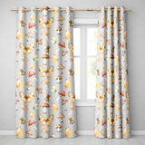 Vintage Butterflies Bees Mushrooms Nature Seamless Pattern Blue Grey Background  Readymade Eyelet Ring Top Thermal 100% Blackout Curtains