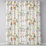 Watercolor Forest Animals Deer Owl Mushrooms Stars Seamless Pattern Soft Grey  Readymade Eyelet Ring Top Thermal 100% Blackout Curtains